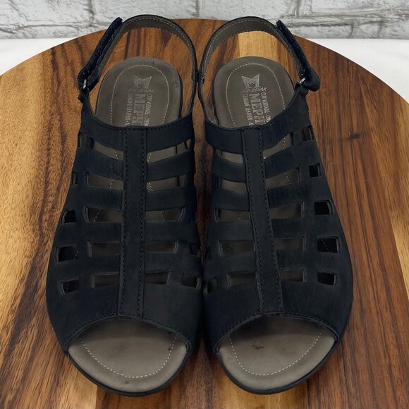 Mephisto Air Relax Womens 7/38 Black Leather Trapezoid Wedge Comfort Sandals - Picture 9 of 13